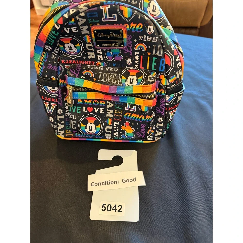 Disney Parks Loungefly Pride Mickey Mouse Love Rainbow Mini Backpack Black Bag